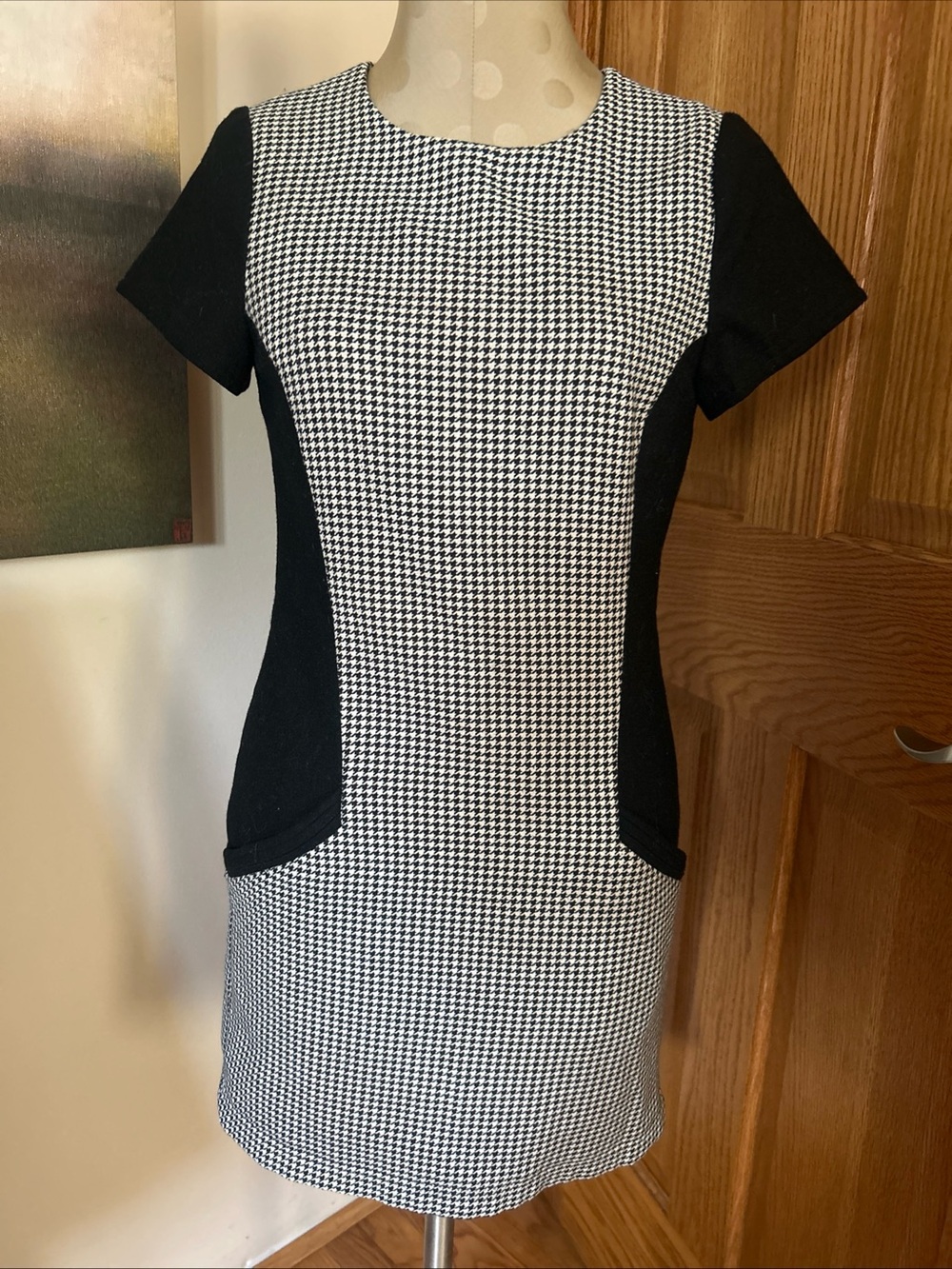 Ted Baker Black and White Houndstooth Panelled Mini Dress